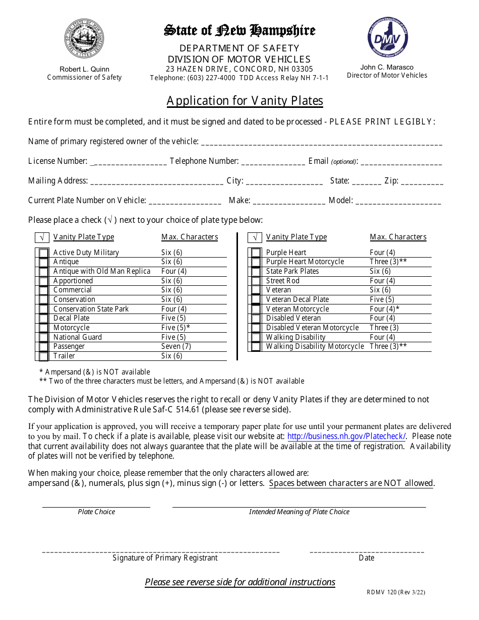 Form RDMV120 Download Fillable PDF or Fill Online Application for