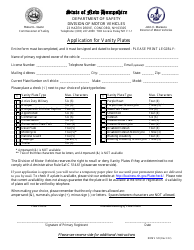Form RDMV120 Application for Vanity Plates - New Hampshire