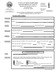 Document preview: Form DSMV117 Application for Individual Authorization to Inspect Motor Vehicles - New Hampshire