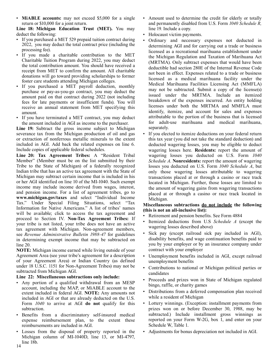 Instructions for Form 3423 Schedule 1 Additions and Subtractions - Michigan, Page 3