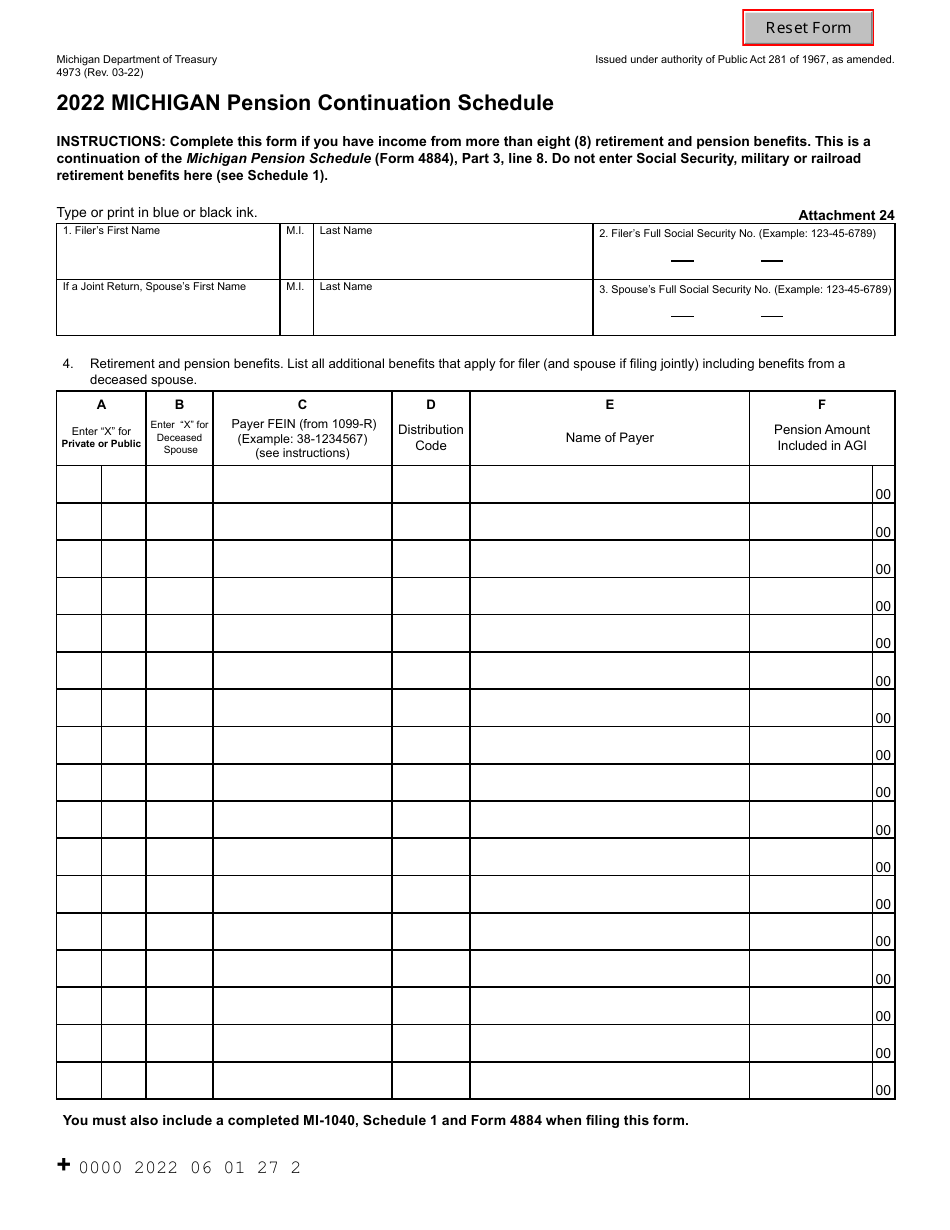 Form 4973 Pension Continuation Schedule - Michigan, Page 1