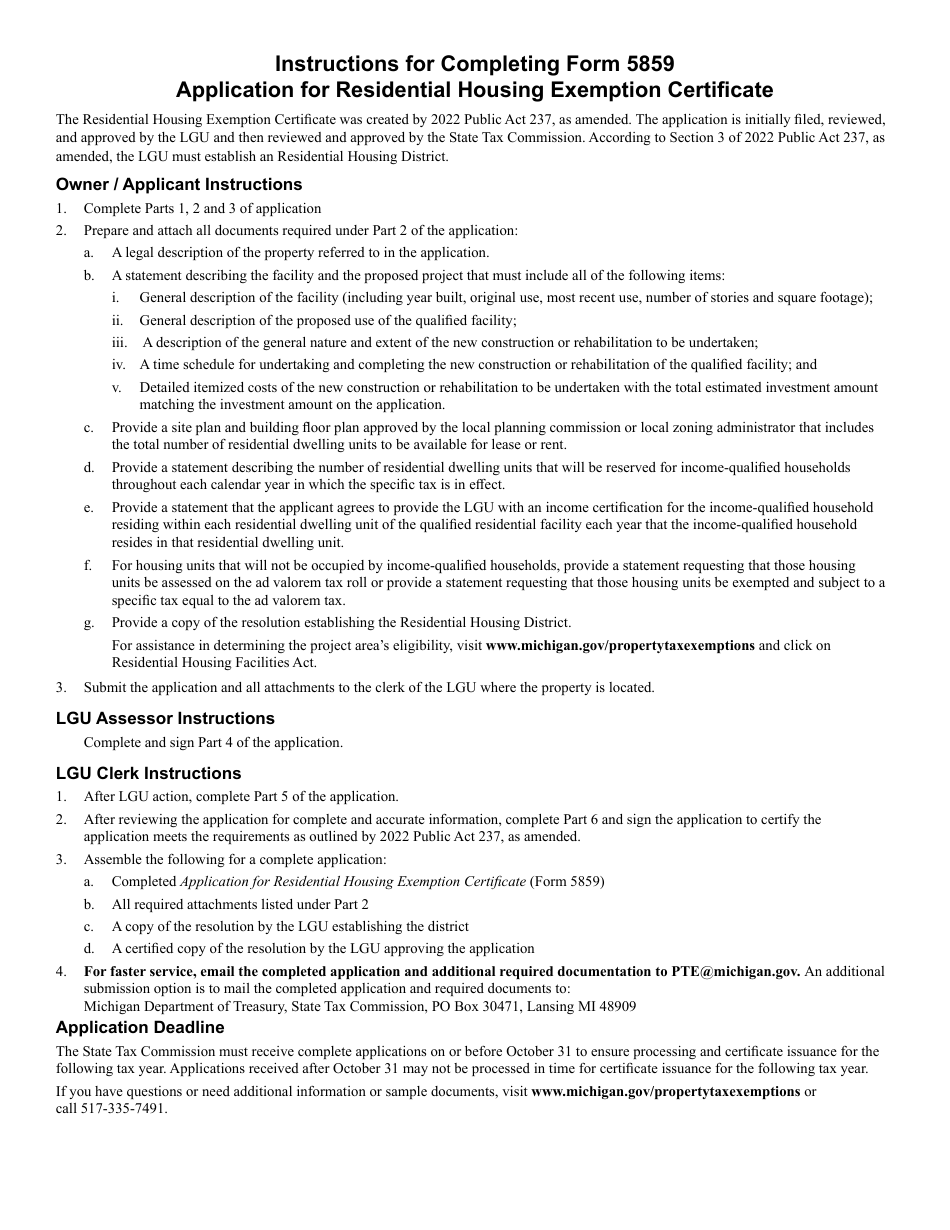 Form 5859 Application for Residential Housing Exemption Certificate - Michigan, Page 3