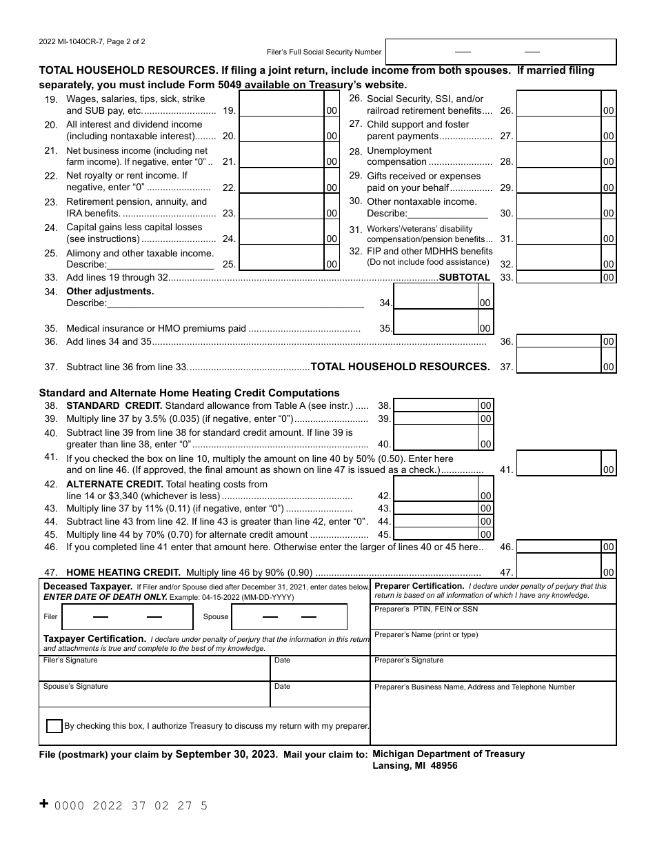 Form MI-1040CR-7 Download Fillable PDF or Fill Online Michigan Home ...