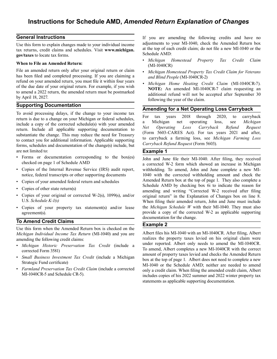 Form 5530 Schedule AMD Michigan Amended Return Explanation of Changes - Michigan, Page 2