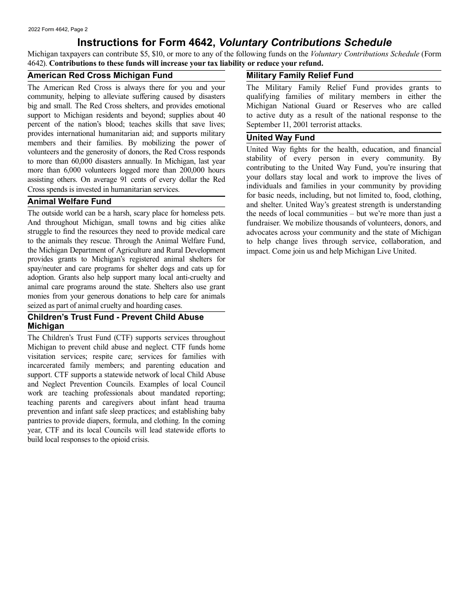 Form 4642 Michigan Voluntary Contributions Schedule - Michigan, Page 2