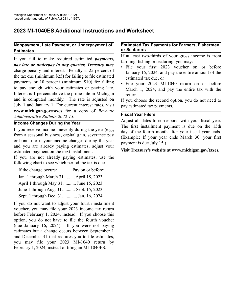 Instructions for Form MI-1040ES Estimated Individual Income Tax Voucher - Michigan, Page 1