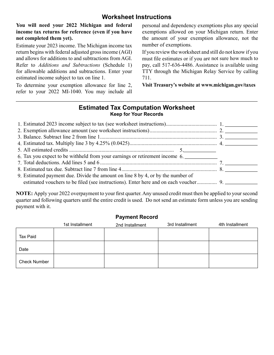 Download Instructions for Form MI1040ES Estimated Individual