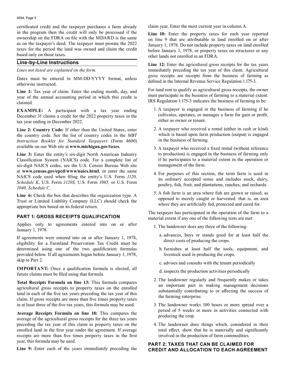 Form 4594 Michigan Farmland Preservation Tax Credit - Michigan, Page 5
