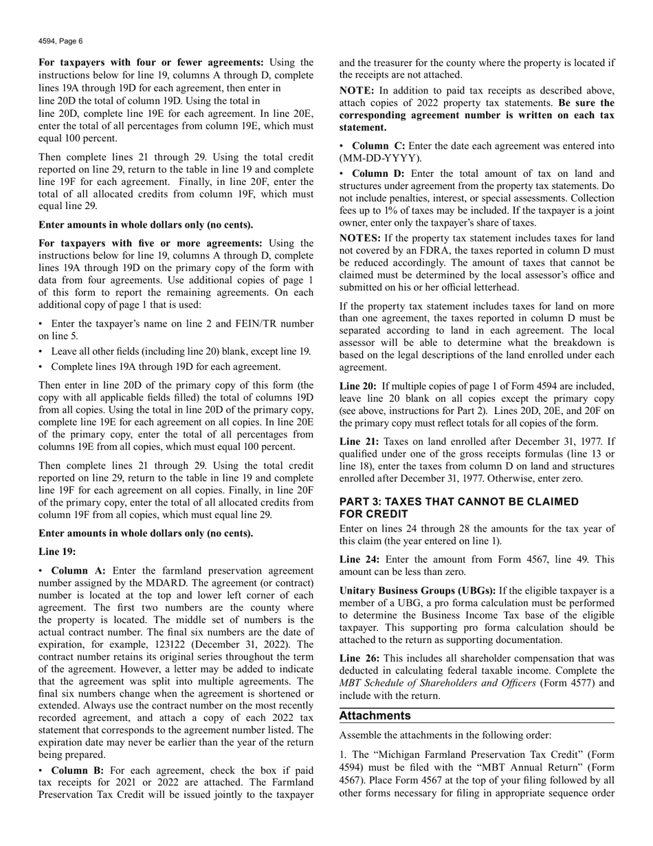 Form 4594 Michigan Farmland Preservation Tax Credit - Michigan, Page 6