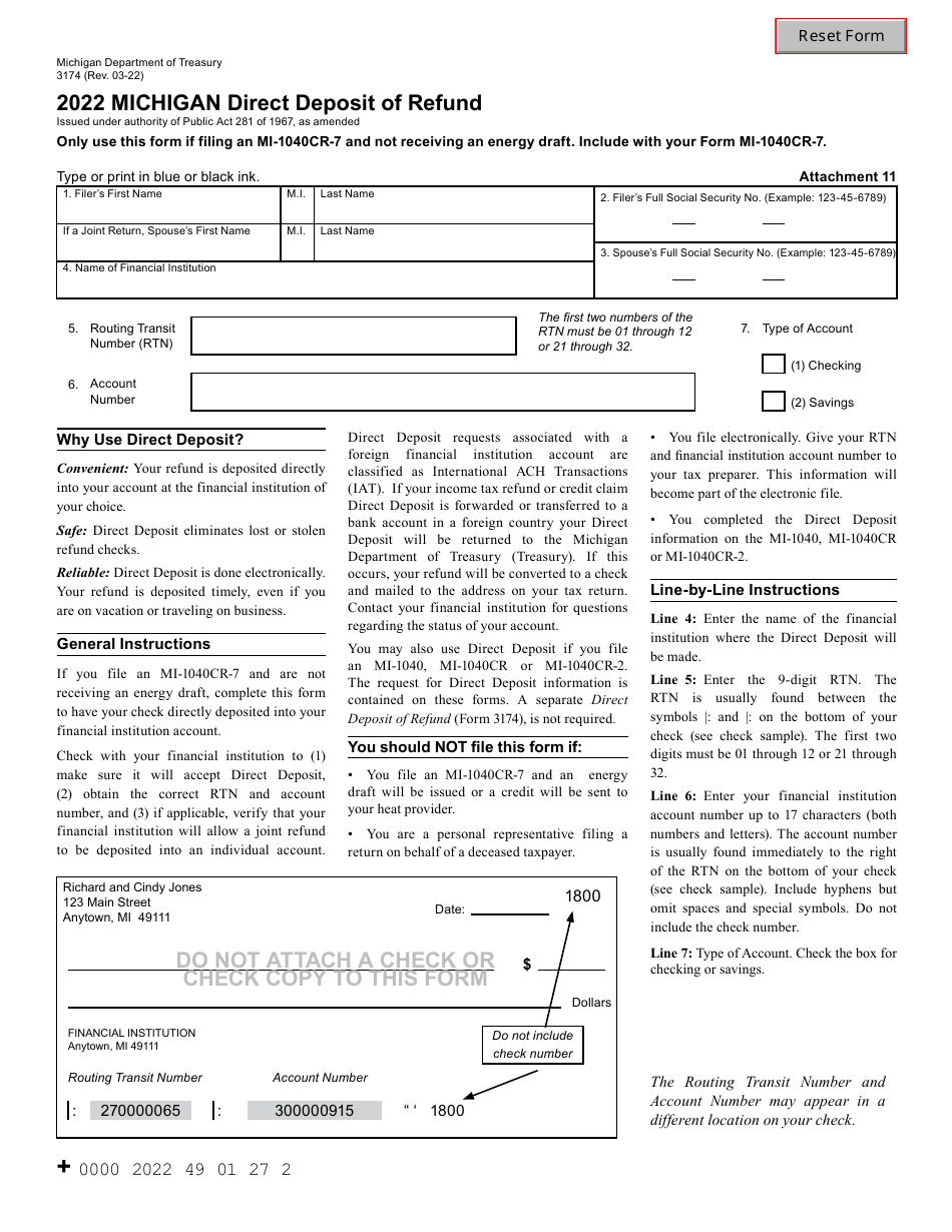 Form 3174 Download Fillable PDF or Fill Online Direct Deposit of Refund