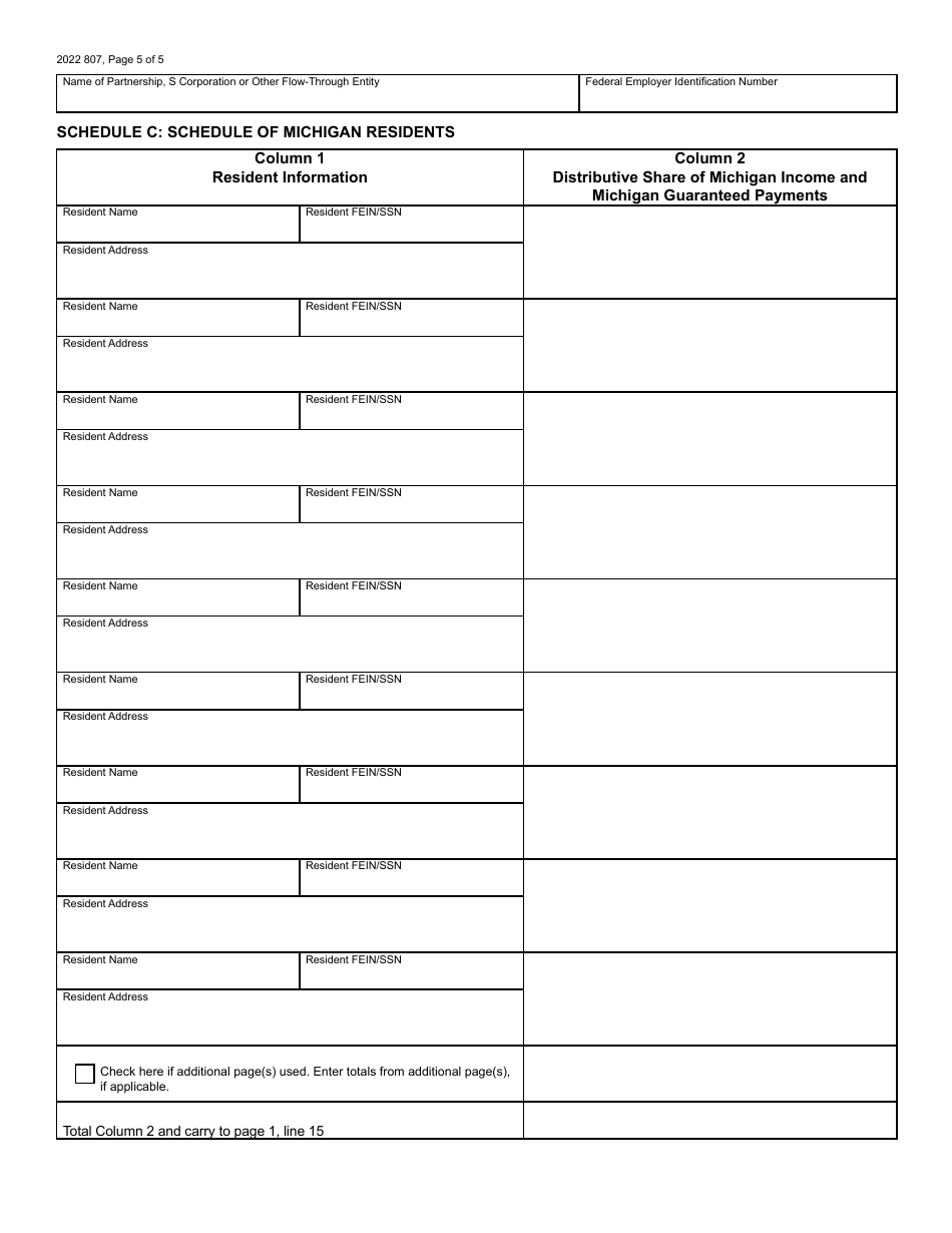 Form 807 Michigan Composite Individual Income Tax Return - Michigan, Page 5