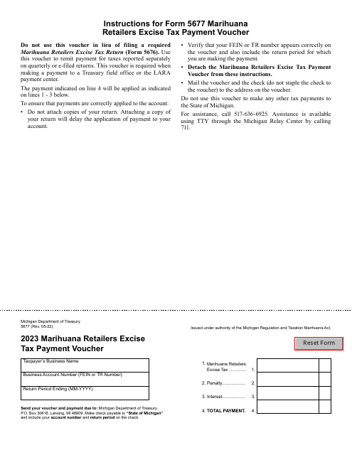 Form 5677 Marihuana Retailers Excise Tax Payment Voucher - Michigan, 2023