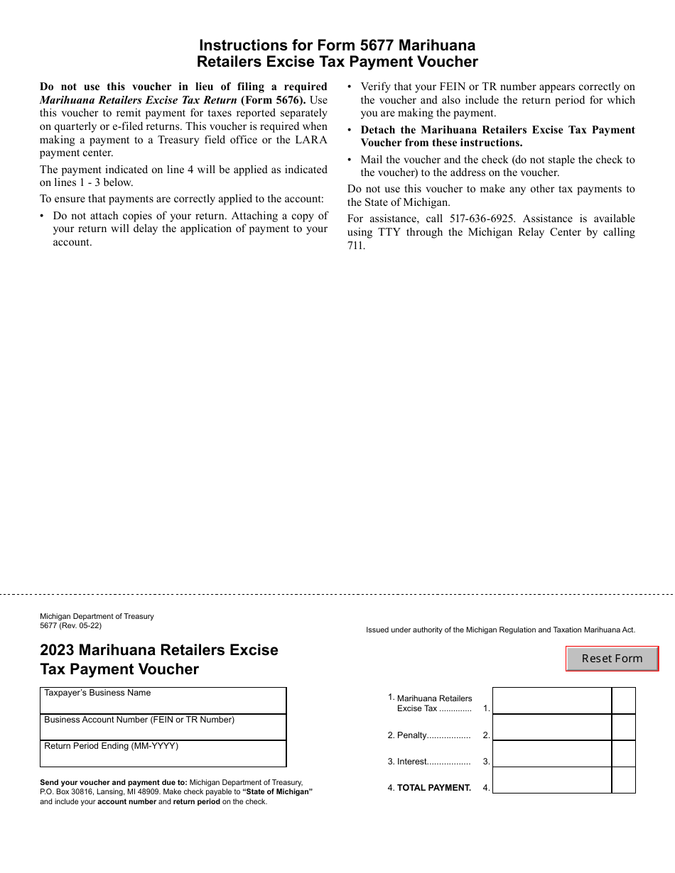 Form 5677 Marihuana Retailers Excise Tax Payment Voucher - Michigan, Page 1