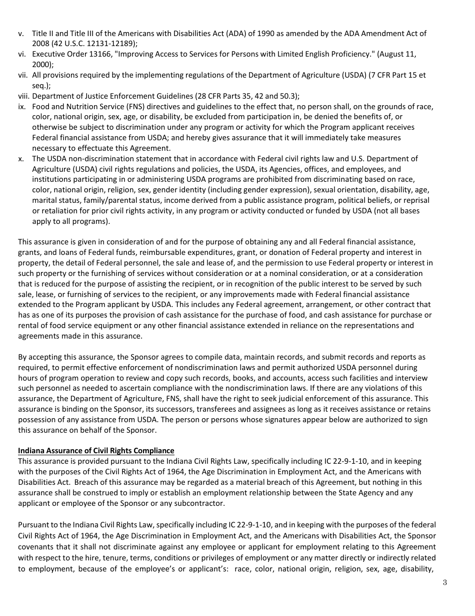 Sfsp Vendor Agreement to Provide Meals / Snacks - Indiana, Page 3