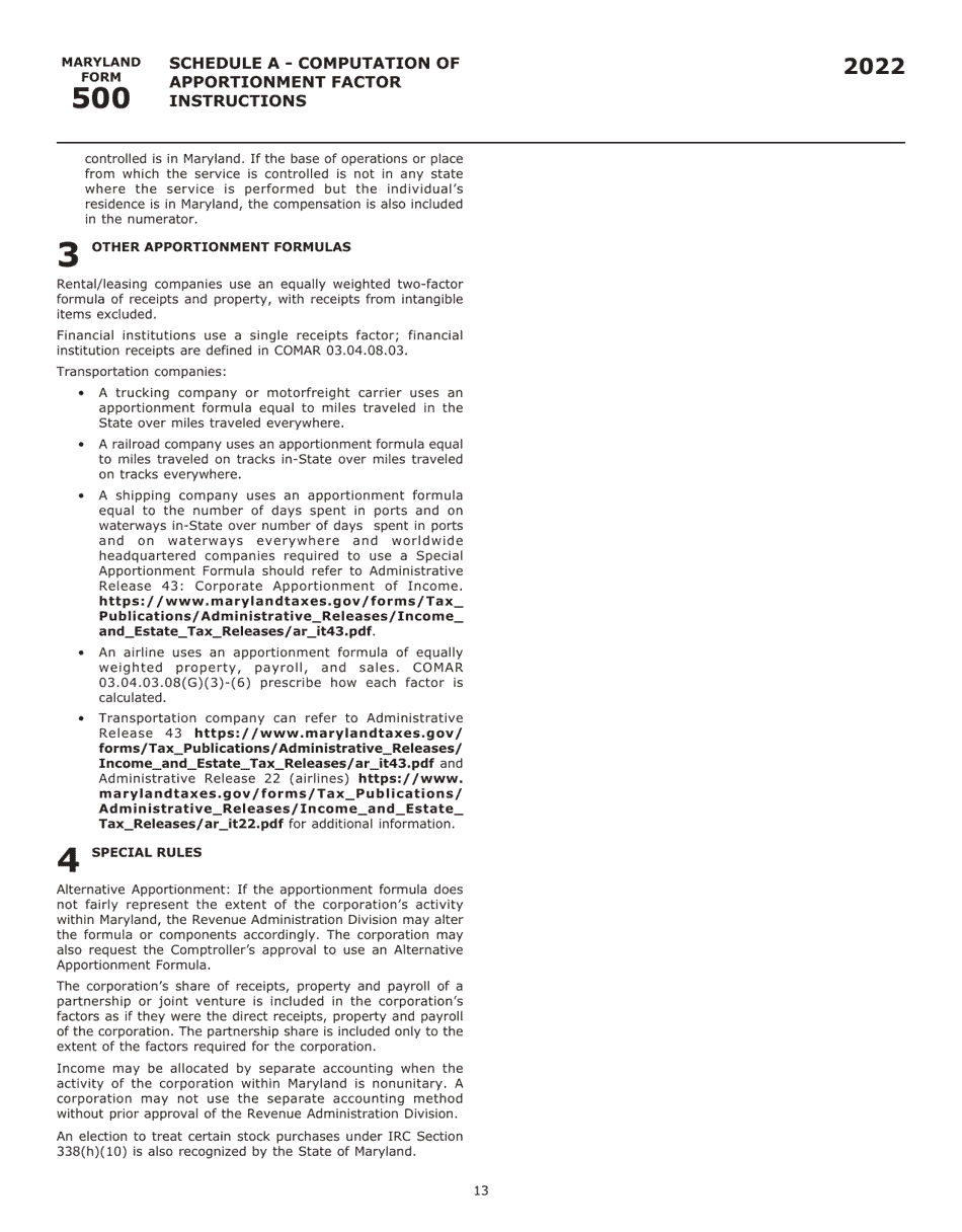Instructions for Maryland Form 500, COM / RAD-001 Corporation Income Tax Return - Maryland, Page 16
