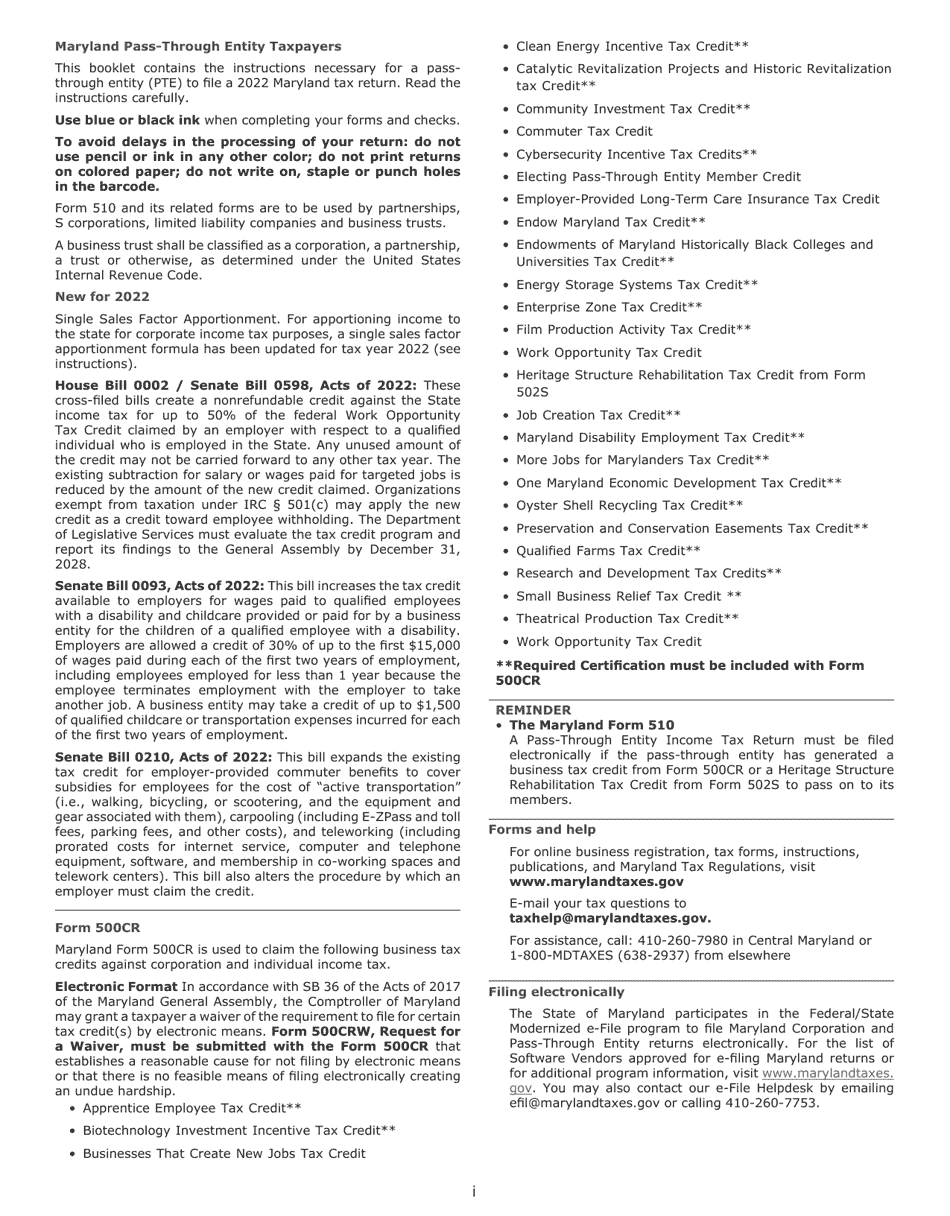 Instructions for Maryland Form 510, COM / RAD-069 Pass-Through Entity Income Tax Return - Maryland, Page 2