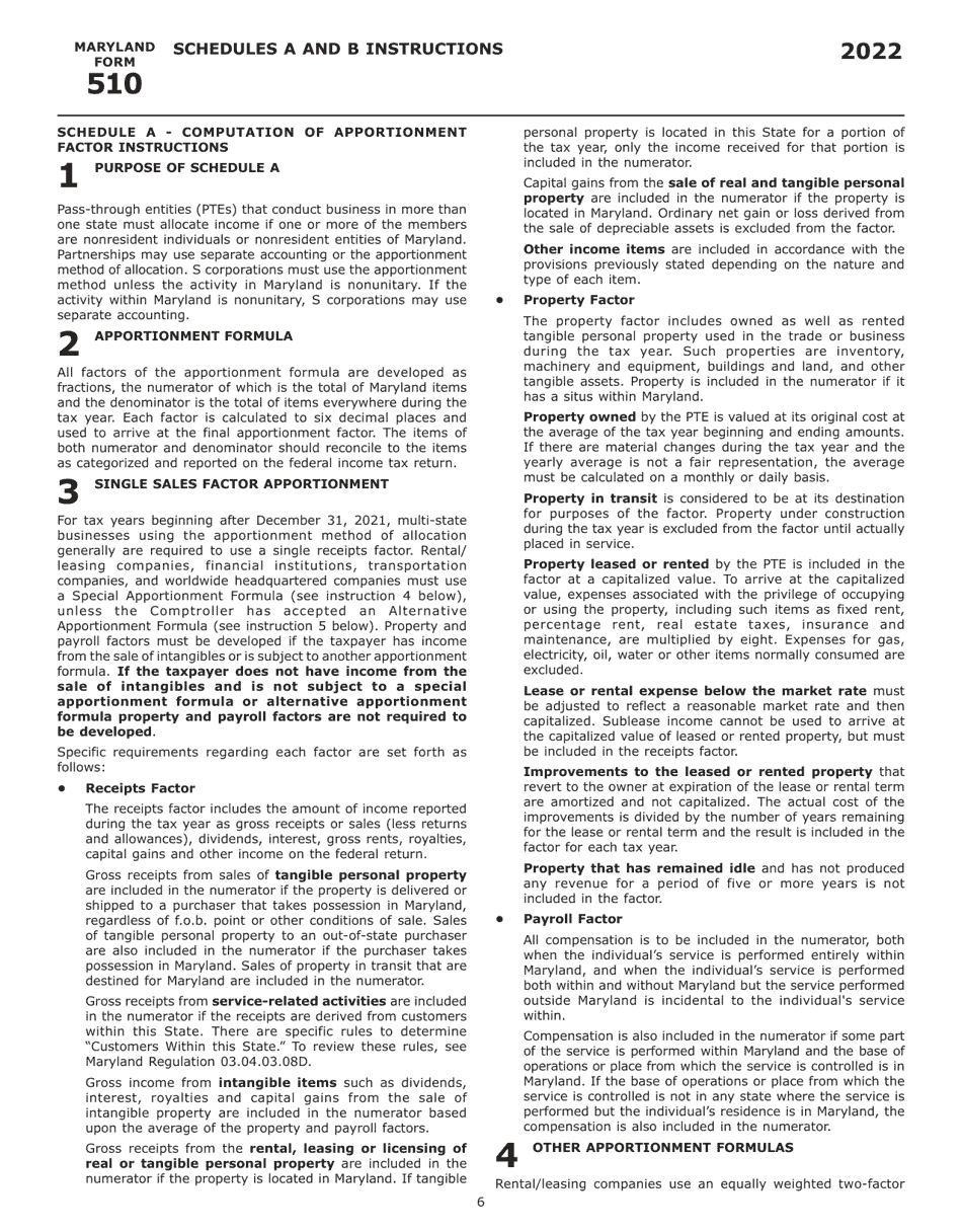 Instructions for Maryland Form 510, COM / RAD-069 Pass-Through Entity Income Tax Return - Maryland, Page 8