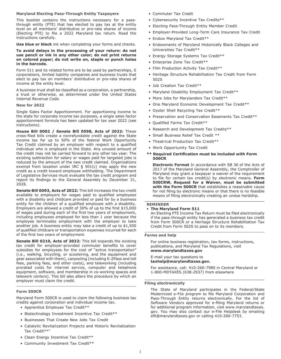 Instructions for Maryland Form 511, COM / RAD-069 Pass-Through Entity Election Income Tax Return - Maryland, Page 2