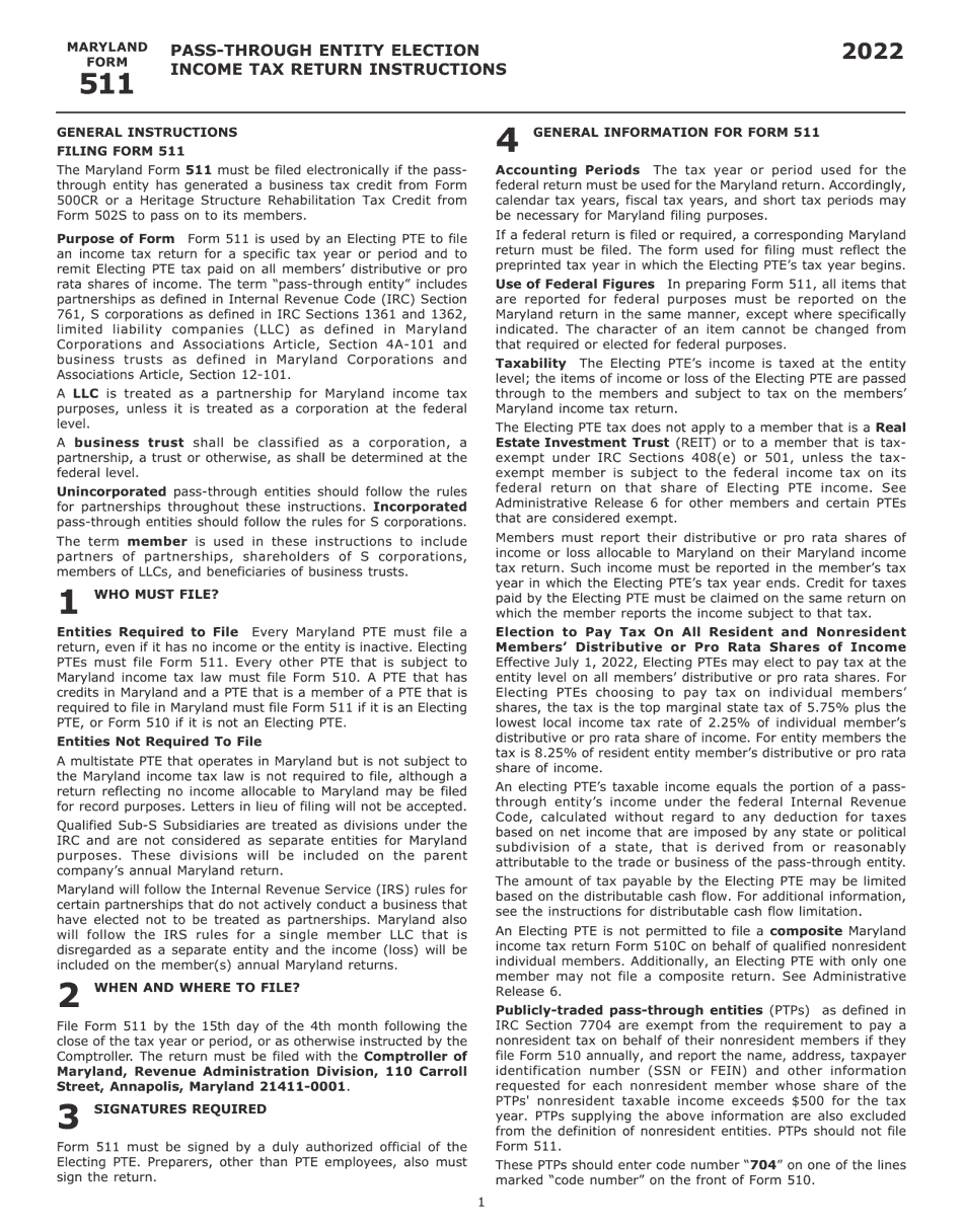 Instructions for Maryland Form 511, COM / RAD-069 Pass-Through Entity Election Income Tax Return - Maryland, Page 3