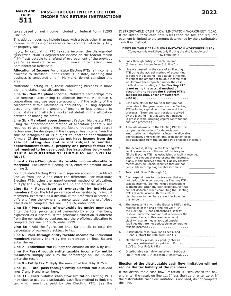Instructions for Maryland Form 511, COM / RAD-069 Pass-Through Entity Election Income Tax Return - Maryland, Page 6