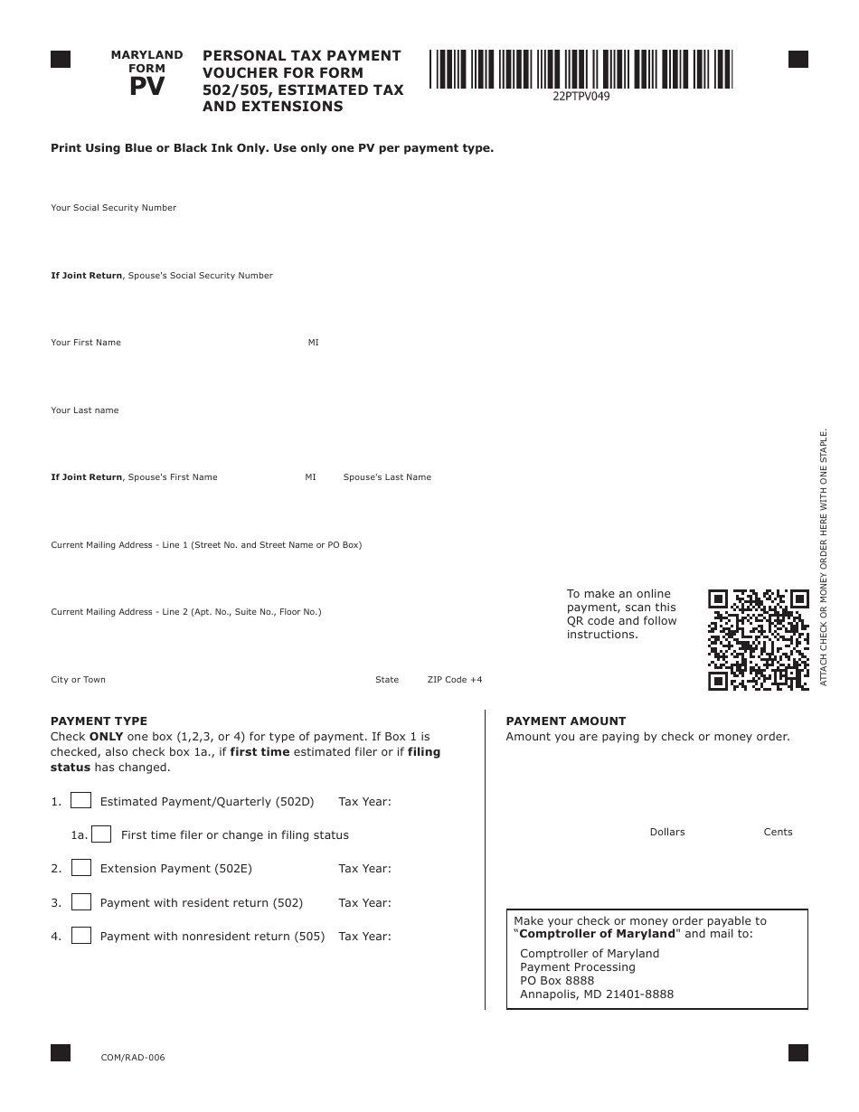 Maryland Form PV Fill Out, Sign Online and Download