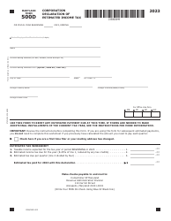 Maryland Form 500D (COM/RAD-002) Corporation Declaration of Estimated Income Tax - Maryland