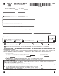 Document preview: Maryland Form 510 (COM/RAD-069) Pass-Through Entity Income Tax Return - Maryland