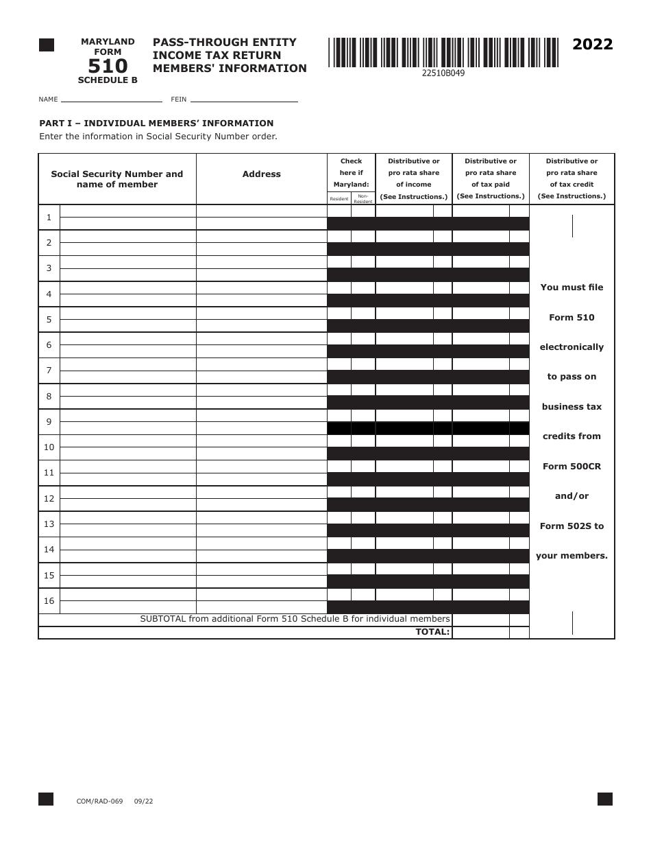 Maryland Form 510 (COM / RAD-069) Pass-Through Entity Income Tax Return - Maryland, Page 5