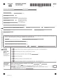 Document preview: Maryland Form 502 (COM/RAD-009) Resident Income Tax Return - Maryland