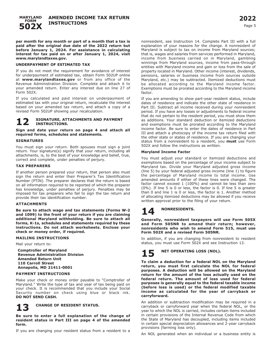 Maryland Form 502X (COM / RAD019) Amended Tax Return - Maryland, Page 9