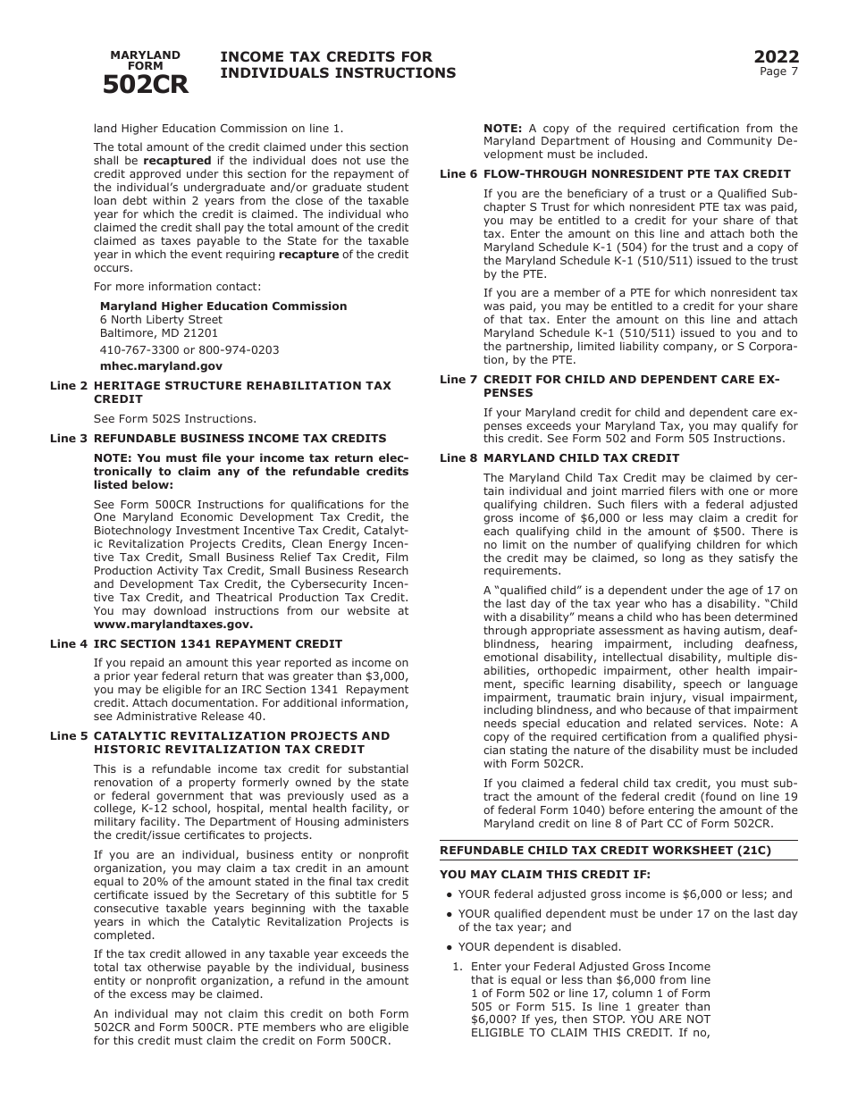 Maryland Form 502CR (COM / RAD-012) Income Tax Credits for Individuals - Maryland, Page 11