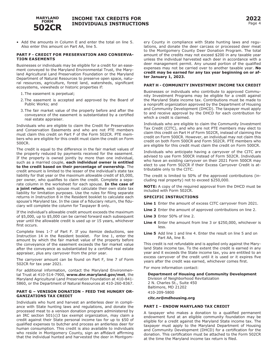 Maryland Form 502CR (COM / RAD-012) Income Tax Credits for Individuals - Maryland, Page 8