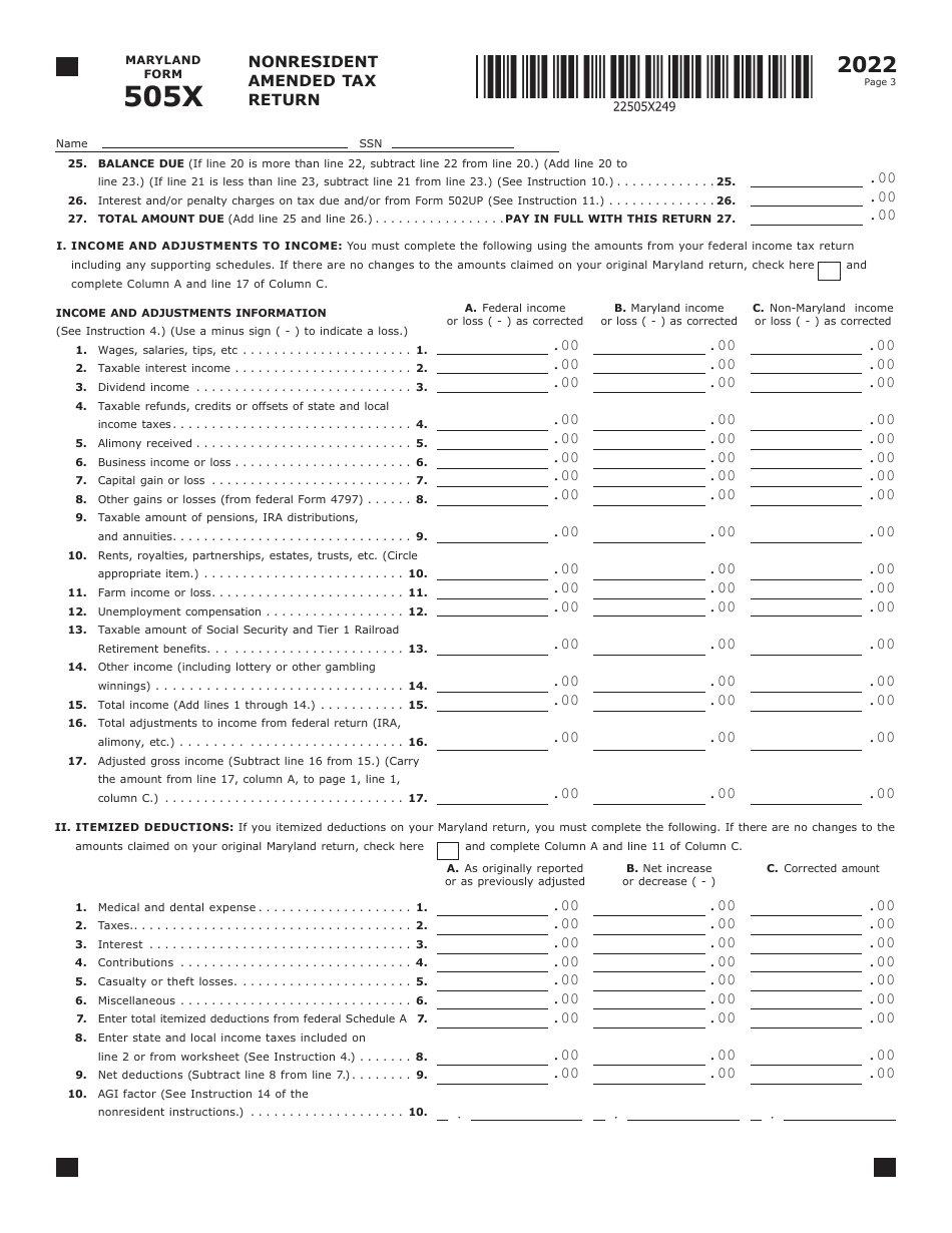 Maryland Form 505x 2022 Fill Out Sign Online And Download Fillable Pdf Maryland