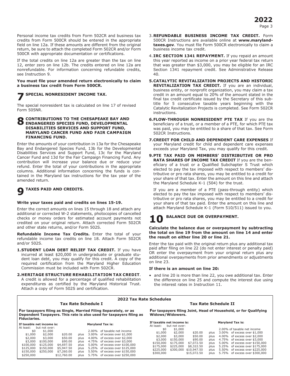 Maryland Form 505X Nonresident Amended Tax Return - Maryland, Page 7
