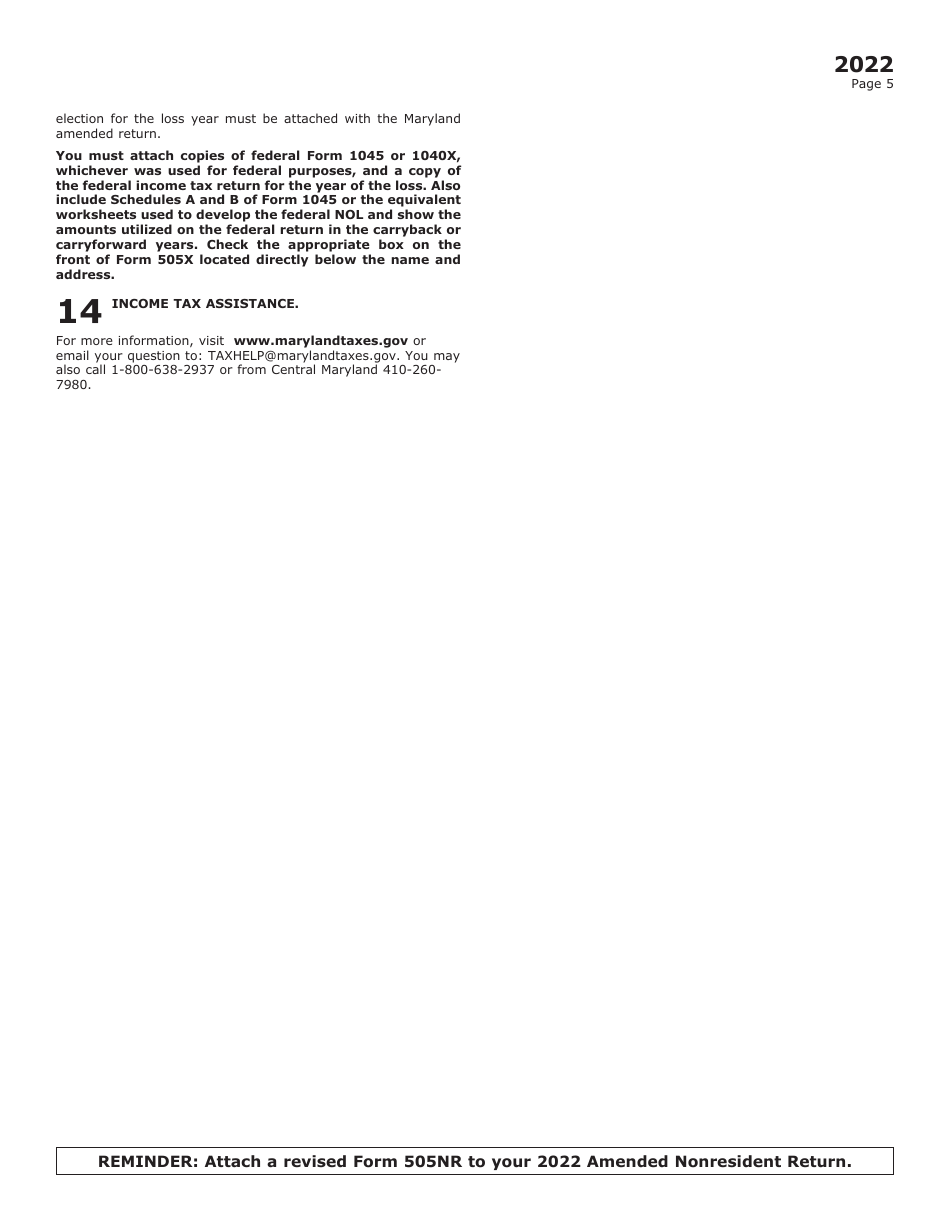 Maryland Form 505X Nonresident Amended Tax Return - Maryland, Page 9