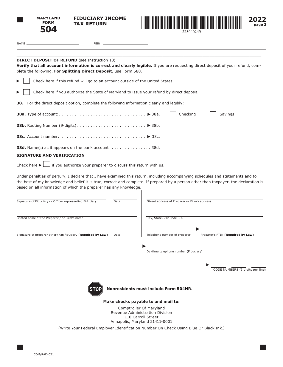 Maryland Form 504 (COM/RAD-021) - 2022 - Fill Out, Sign Online and ...