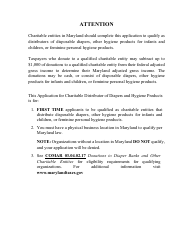 Maryland Form 087 (COM/RAD087) Application for Charitable Distributor of Diapers and Hygiene Products - Maryland