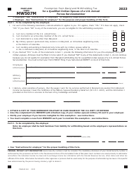 Document preview: Maryland Form MW507M (COM/RAD048) Exemption From Maryland Withholding Tax for a Qualified Civilian Spouse of a U.S. Armed Forces Servicemember - Maryland