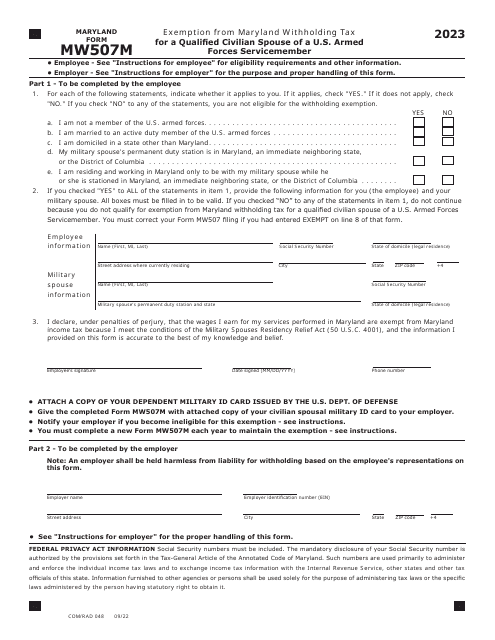 Maryland Form Mw507m Comrad048 2023 Fill Out Sign Online And Download Fillable Pdf 3961