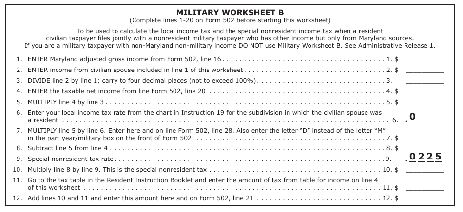 Worksheet B Military - Maryland, Page 1