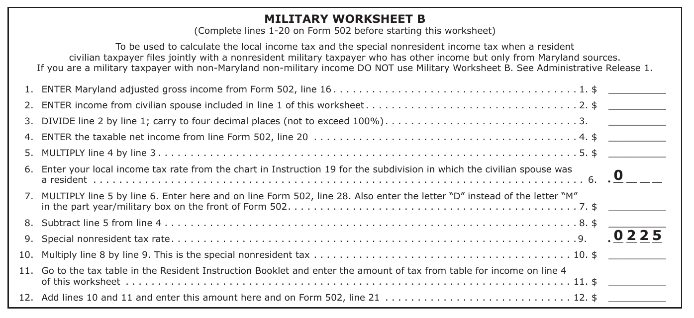 Worksheet B Military - Maryland