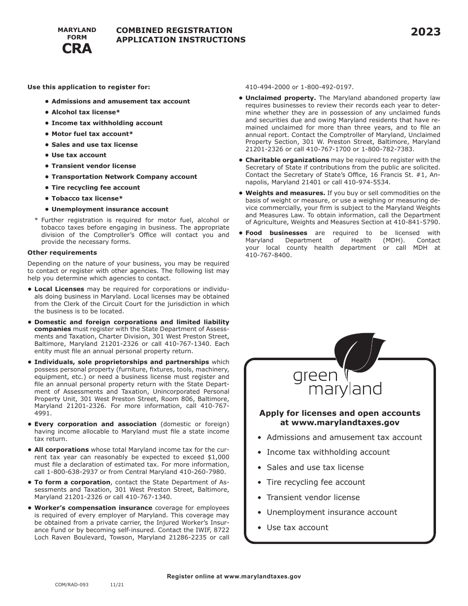Maryland Form CRA (COM / RAD-093) Combined Registration Application - Maryland, Page 4