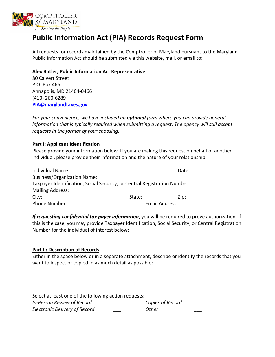 Maryland Public Information Act Pia Records Request Form Fill Out Sign Online And Download 6034