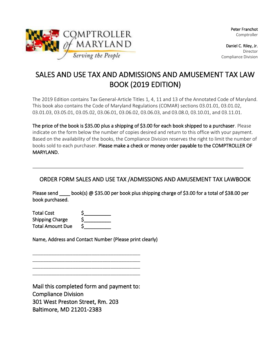 Sales and Use Tax and Admissions and Amusement Tax Law Book (2019 Edition) - Maryland, Page 1