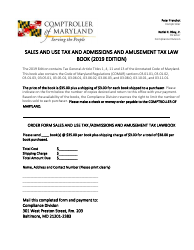 Document preview: Sales and Use Tax and Admissions and Amusement Tax Law Book (2019 Edition) - Maryland