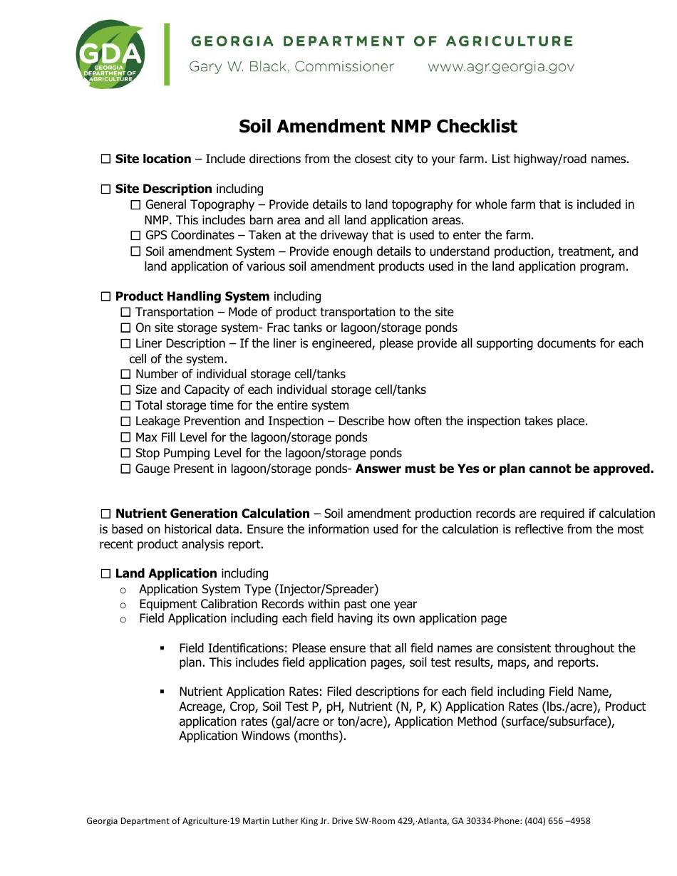 Soil Amendment Nmp Checklist - Georgia (United States), Page 1