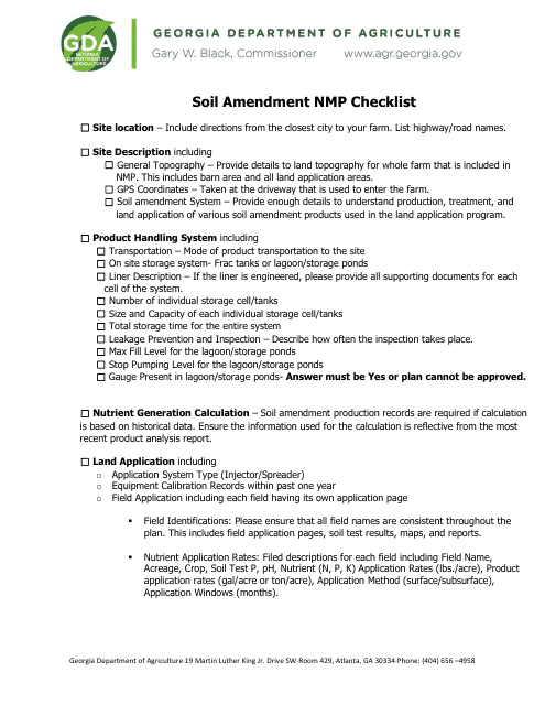Soil Amendment Nmp Checklist - Georgia (United States) Download Pdf