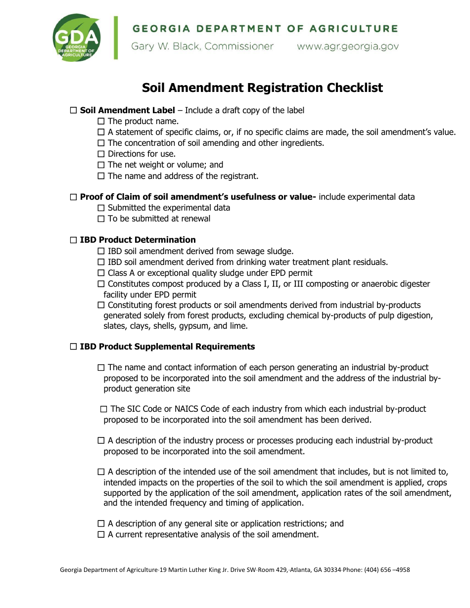Soil Amendment Registration Checklist - Georgia (United States), Page 1