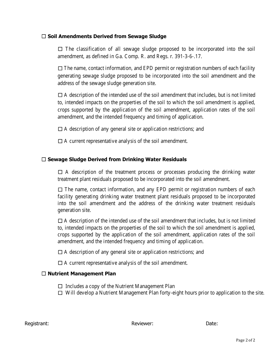 Soil Amendment Registration Checklist - Georgia (United States), Page 2