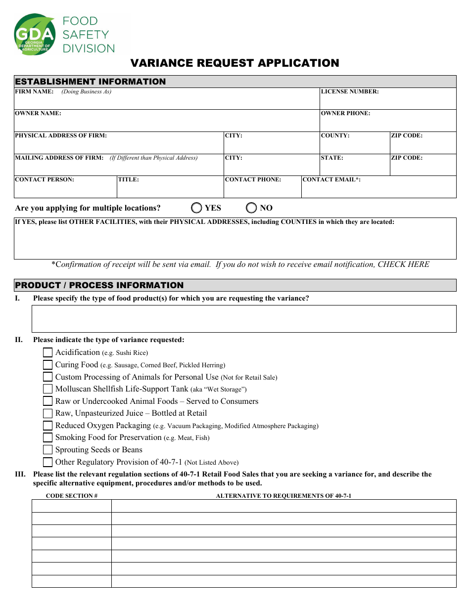Variance Request Application - Georgia (United States), Page 1
